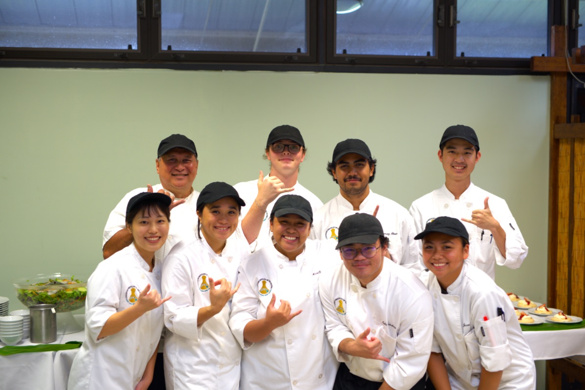 Chef Philton Velasco and Hawai‘i CC second-year culinary students prepared the luncheon for JCCIH representatives, showcasing the skills they’ve gained from being a part of the program.