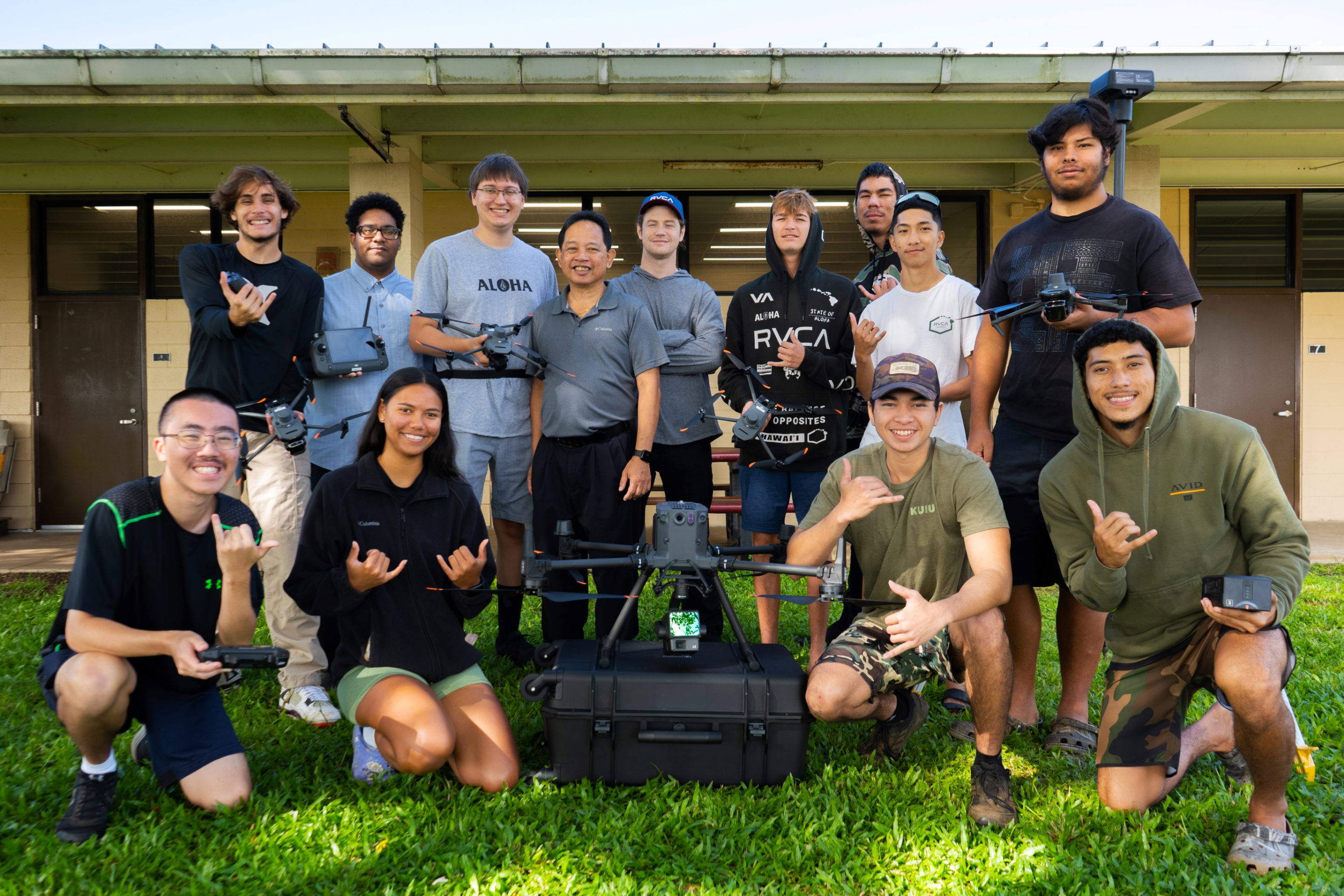 The first community college drone certification program in the state is at Hawai‘i Community College. Pictured are the Fall 2024 ENGT 107 unmanned Aerial systems class.