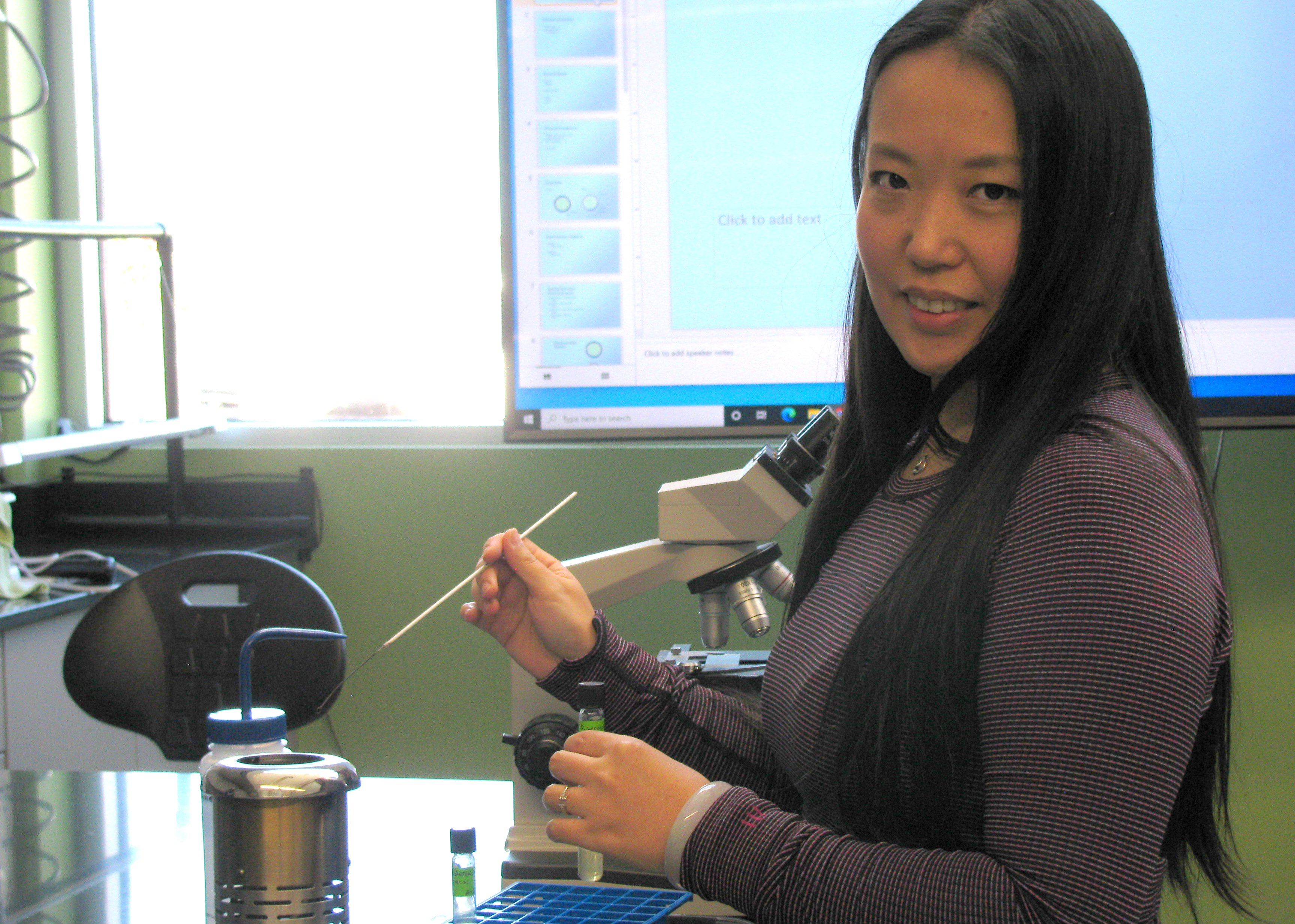 Yi Zheng Logan at a science lab at the Hawaii Community College – Palamanui campus in North Kona. 