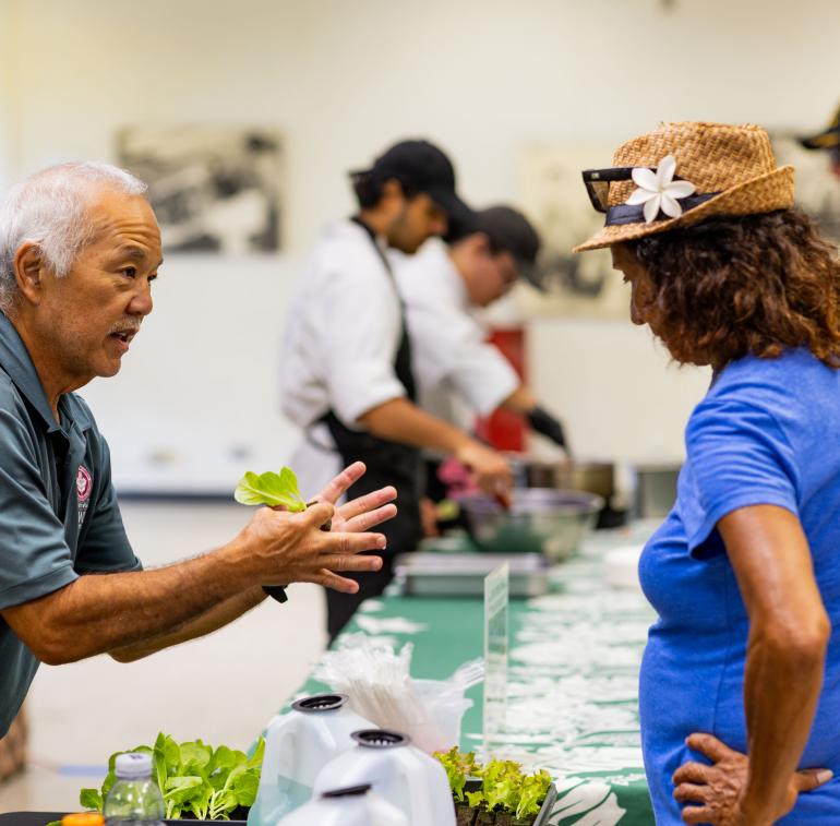 Hawai'i CC's Agriculture professor Lew Nakamura shared hydroponic growing tips with eventgoers.