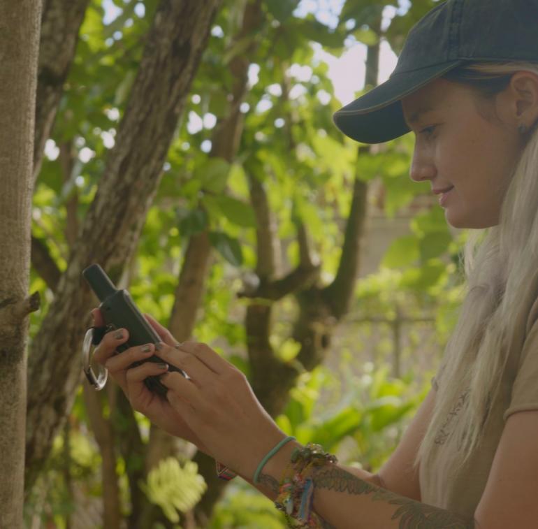 Second-year TEAM student Lana Frutoz uses a GPS receiver to collect a waypoint of a native tree. The Tropical Ecosystem and Agroforesty Management program at Hawai‘i CC blends academics with hands-on training.